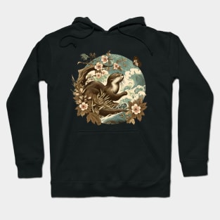 Aquatic Animal Vintage Sunset Art Floral Japanese Otter Hoodie